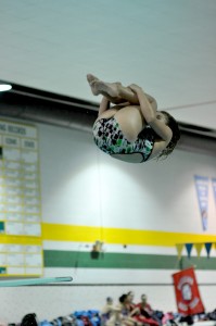 Tori Spaulding preforms her back flip dive. 