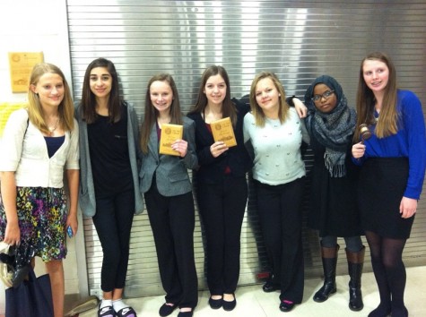 Part of the Kennedy Debate Team (left to right): Elise Williams, Mira Hemaidan, Emily Robinson, Mackenzie Pattridge, Laura Shook, Afnan Elshiekh, Olivia Schirm