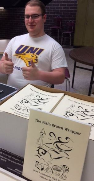 Peyton McGuire is one of the many Kennedy student writers in the 2017 Plain Brown Wrapper Literary Magazine. PBWs are selling in the foyer today for $4.