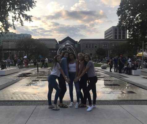 Sophomores Hannah Wieland, Katie Jensen, Olivia Damico, Alexis McQuistion, and Rose Svatek pose for a photo at Greene Square Park.
