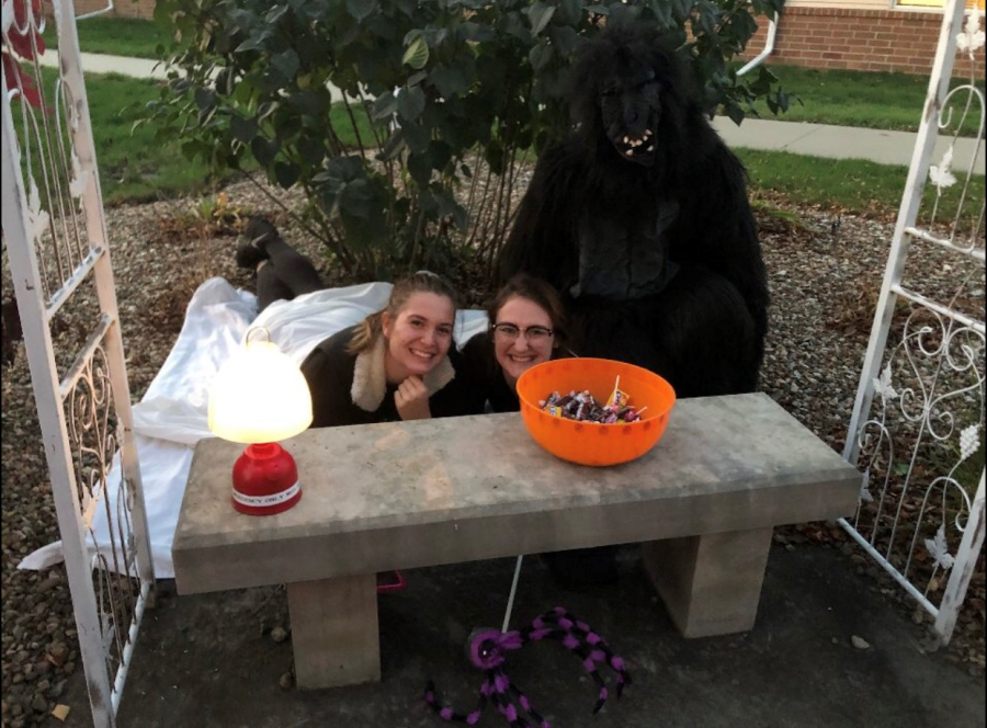 Seniors Mikayla Winter, Cassidy Johnston, and Shelby Cook get in their places before the start of the Spooky Garden