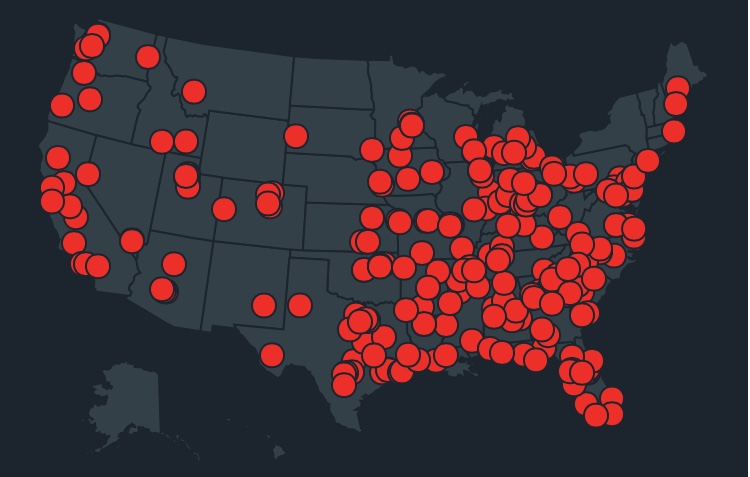 Map of school shootings in the United States since 2013