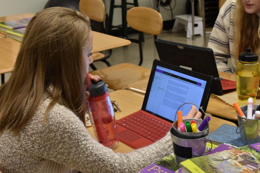 Sarah Nolting, sr., working on an assignment in AP Research. 