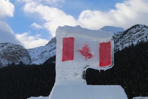 The first stop my parents and I made in the Banff area was Lake Louise. This flag was on top of an ice castle built on the lake in front of the Fairmont Chateau.