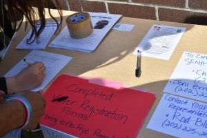 Voter registration forms were brought for students. 