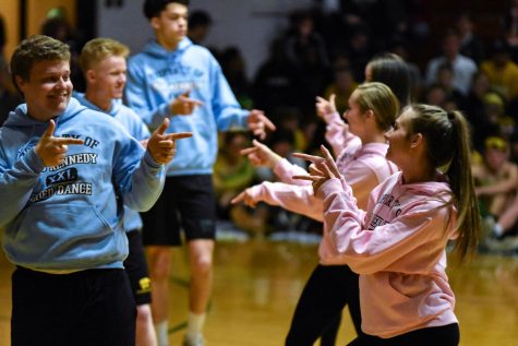 Lucas Petsche, sr., and Katie Kolthoff, sr., in the annual co-ed dance routine.