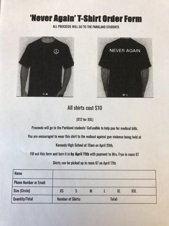 Order forms for the walkout shirts.