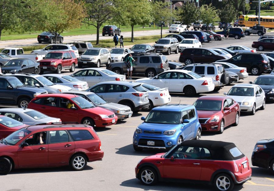 View of the south parking lot after school.
