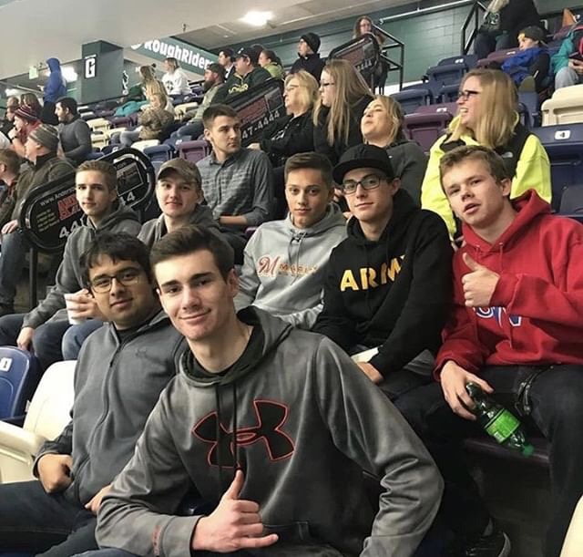 Peterson (bottom front) and other future soldiers at the Rough Riders Ice Arena attending an event for Veterans Day, 2018 