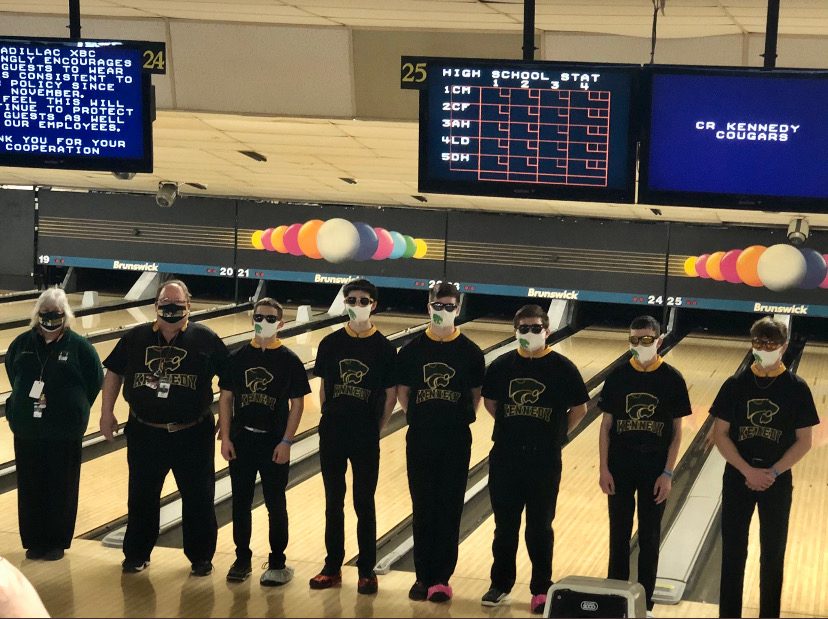 The Kennedy varsity boys bowling team prepares to compete at the state competition.