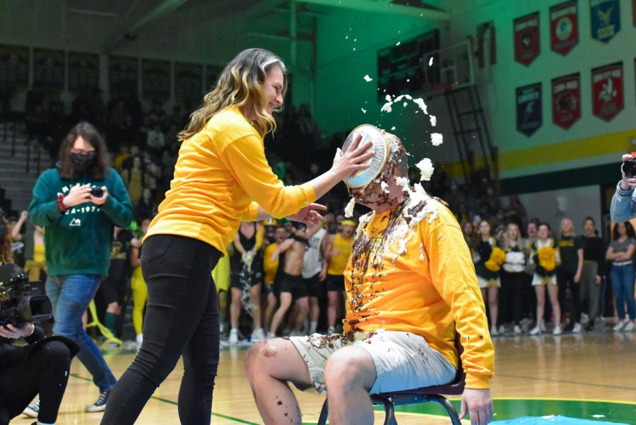 Kline taking a pie to the face during the 2022 pep assembly.