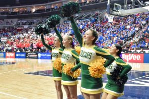 Cheerleaders at state basketball in Des Moines.