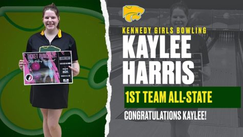 Kaylee Harris achieves first team all-state and places first in the girls bowling state qualifiers.