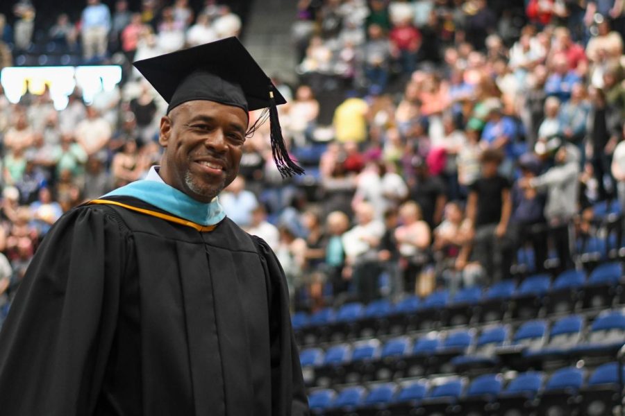 Robert Johnson smiles during the class of 2022 commencement ceremony. 