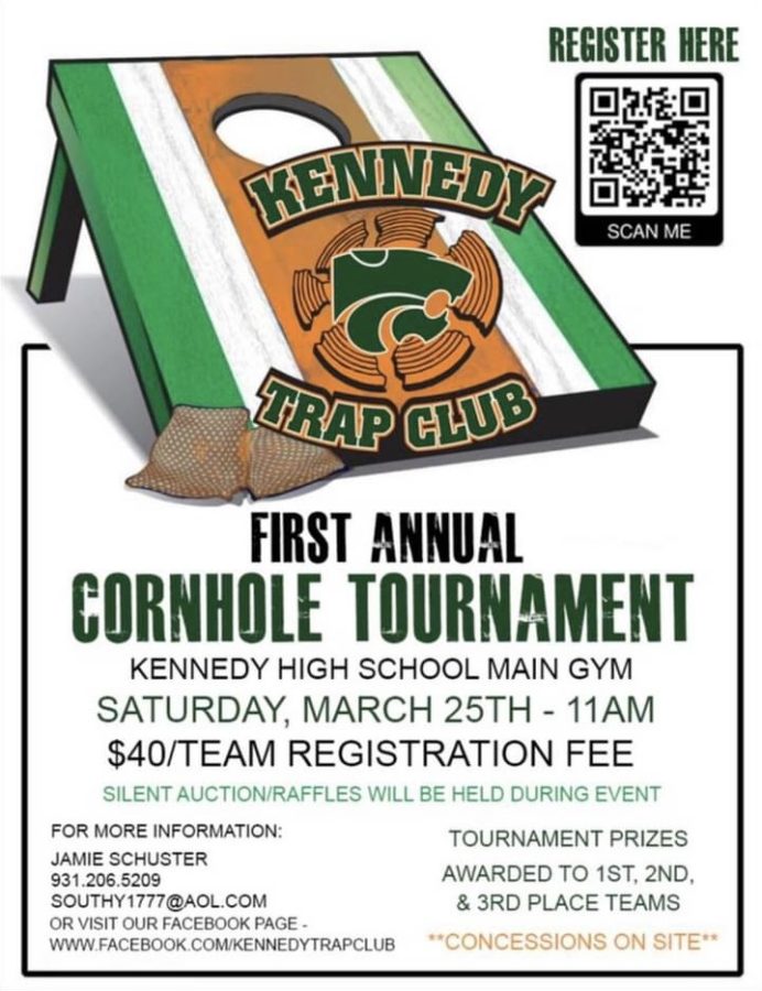 Kennedy's first annual cornhole tournament will be on Saturday at 11 a.m. in the main gym.