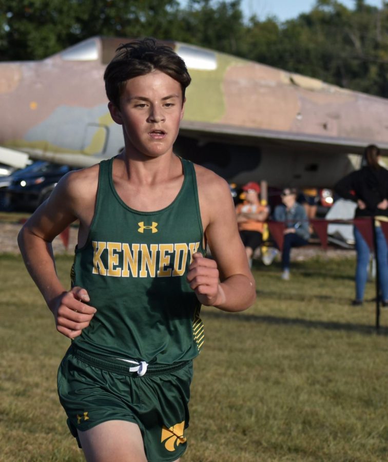 Freshman Adam Gray runs five kilometers for cross country, a race in which he holds the freshman record.