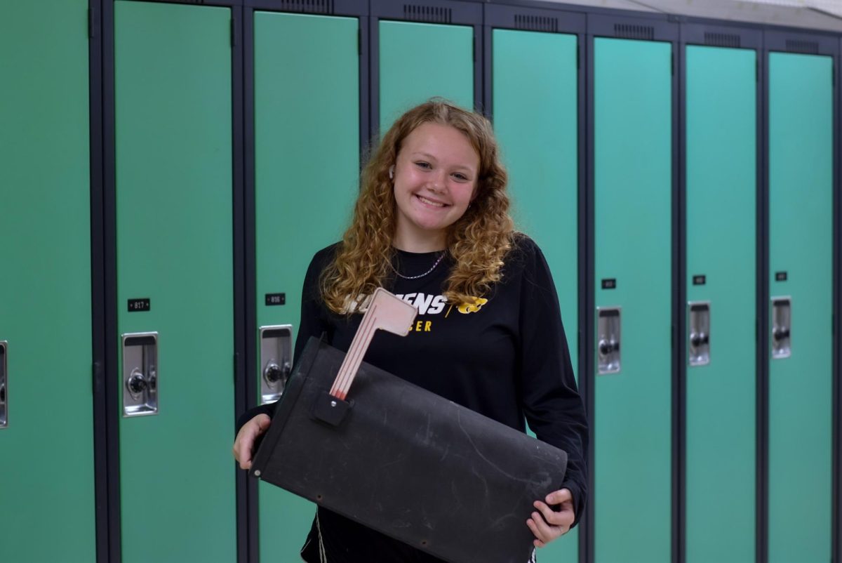 Hadley Christ(SO) brings a mailbox for anything but a backpack day. 