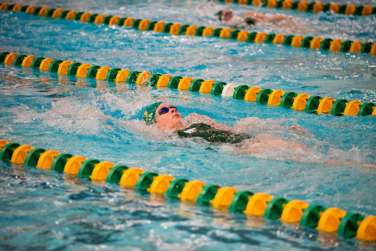 Forester works her backstroke, coming in second in her heat.