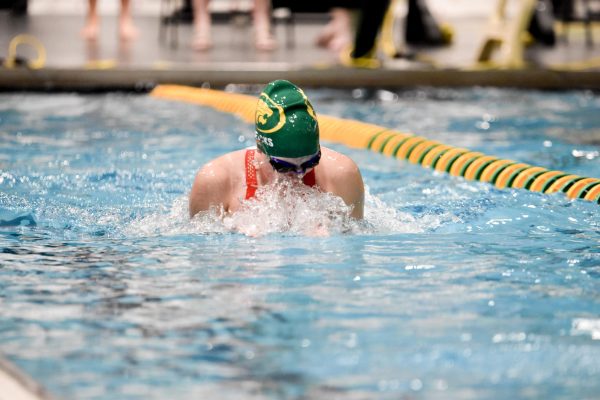 Senior Sydney Reicks pushes through the breaststroke portion of her 200 IM.