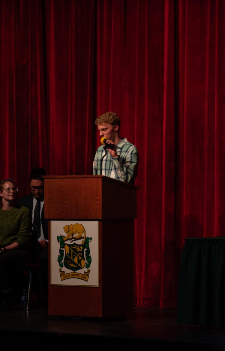 Class Officer of 2024 Jacob Bruns gives an introduction to the ceremony.