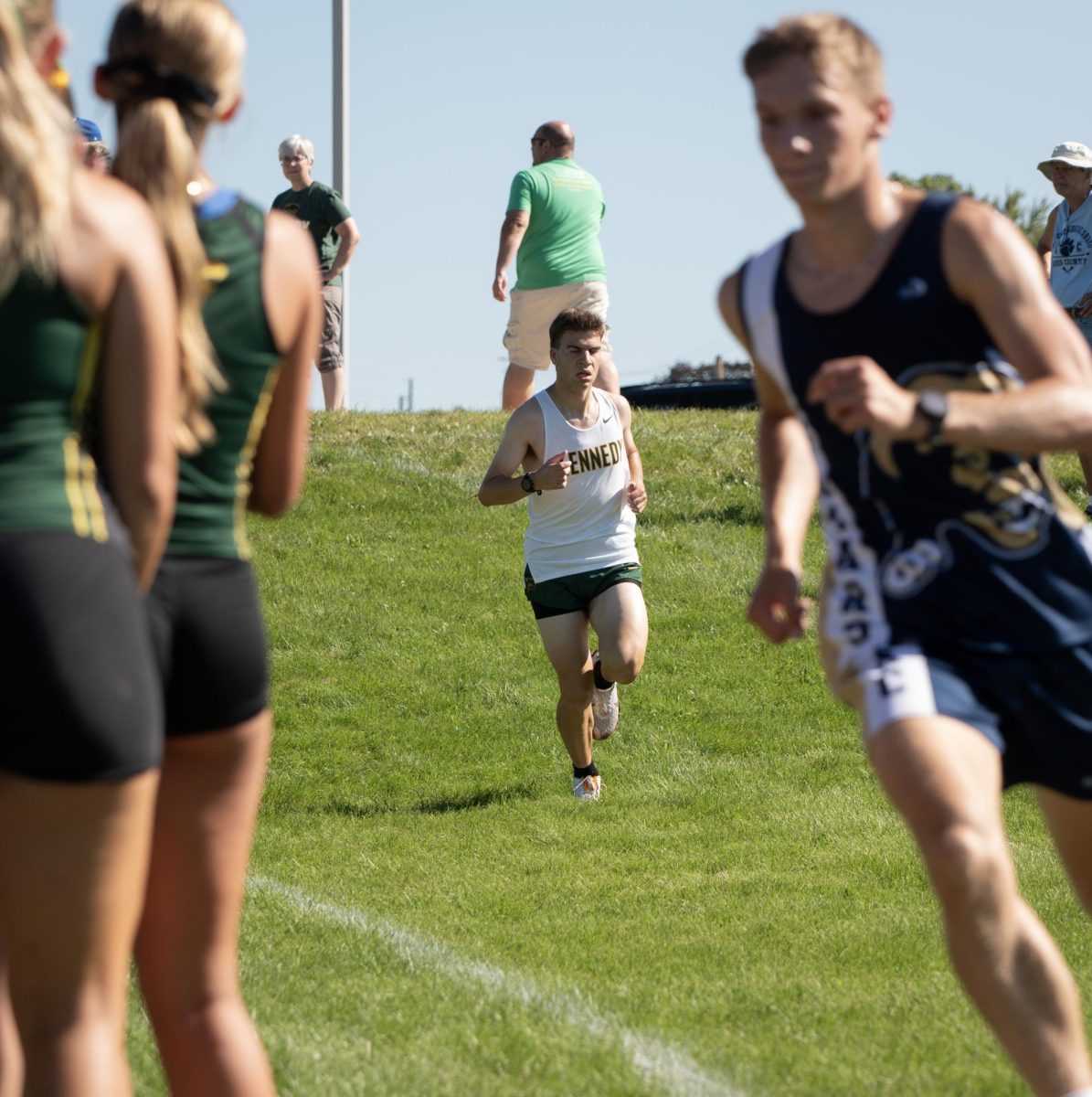 Senior Zachary Ispentchian strides down the hill. 