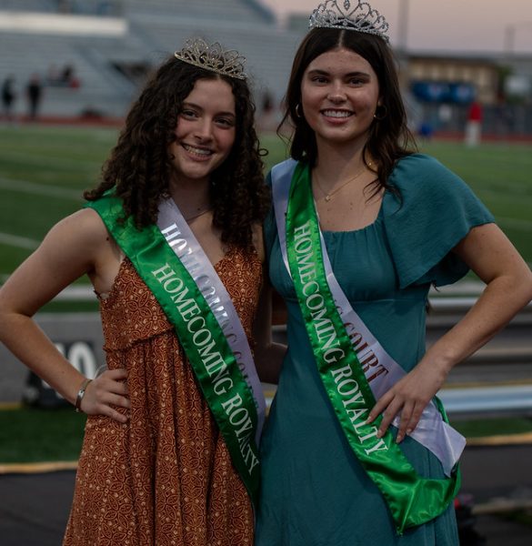 Seniors Maggie Goldberg and Ella Moser pose after being crowned "Homecoming Royalty."