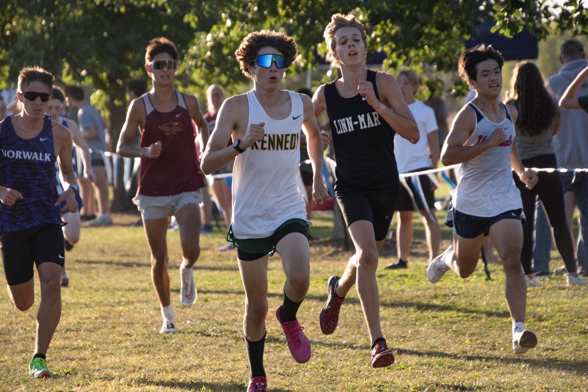 Freshman Tanner Stockert pulls ahead in his race to the finish line. 