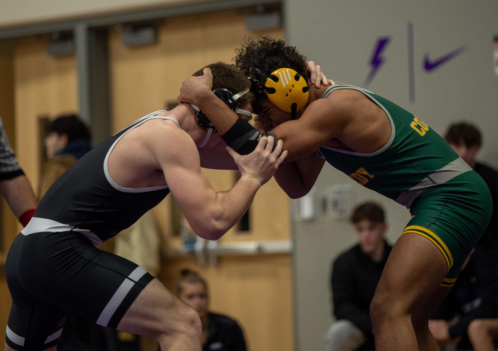 Head to head with opponent, Sophomore Jarod Anderson takes down Challenger. 