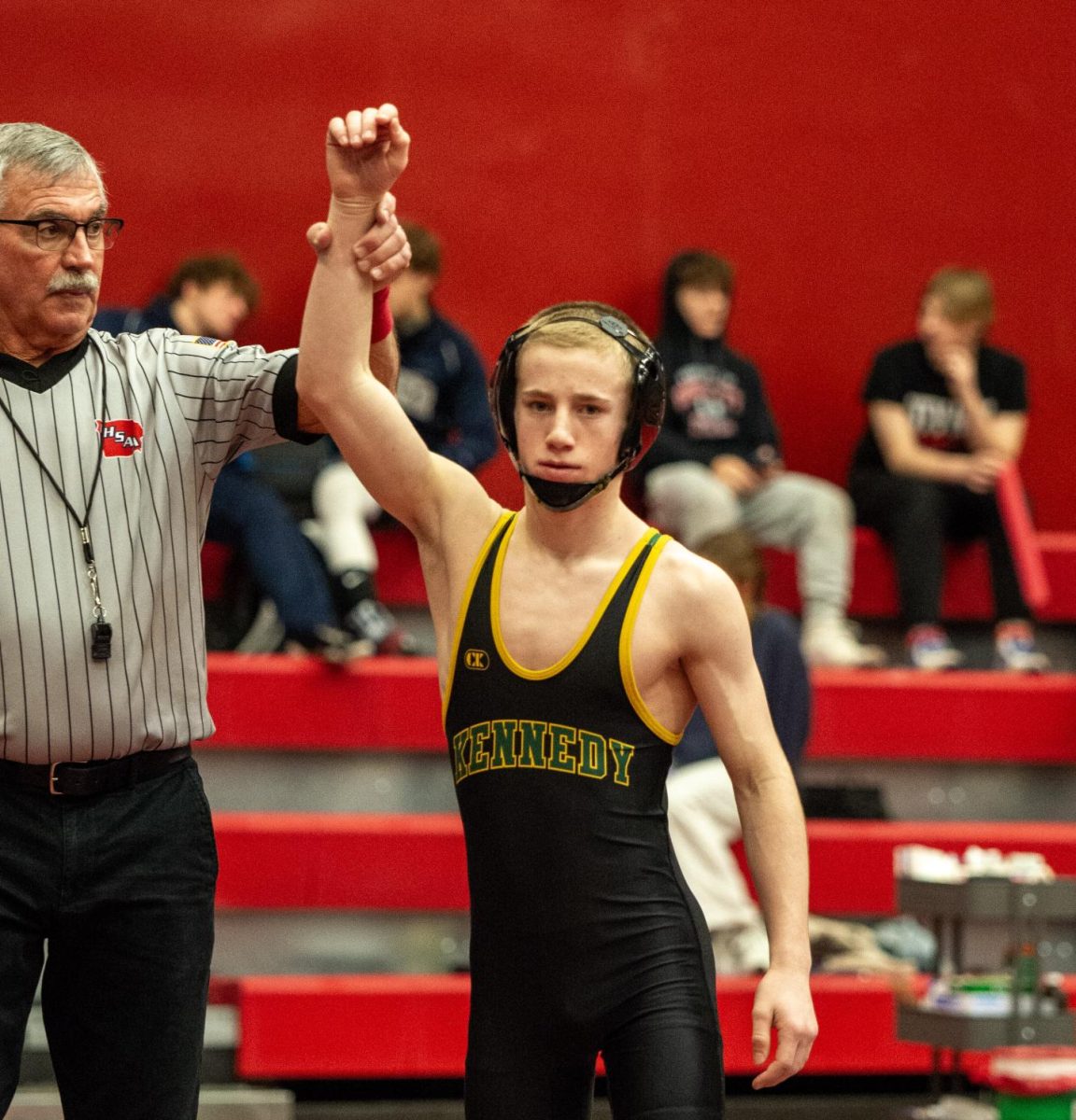 Sophomore Kylan Walsh after winning a match against Iowa City.