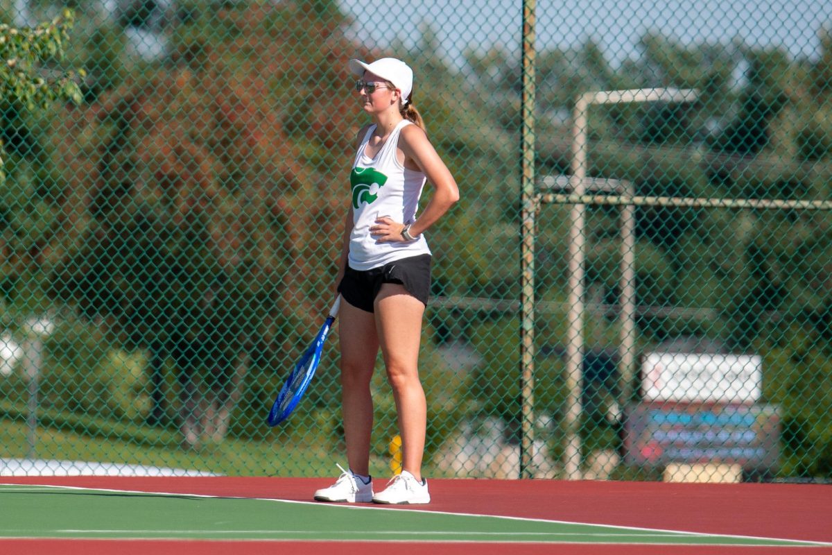 Junior Katie Hubbs stands waiting for the next play.