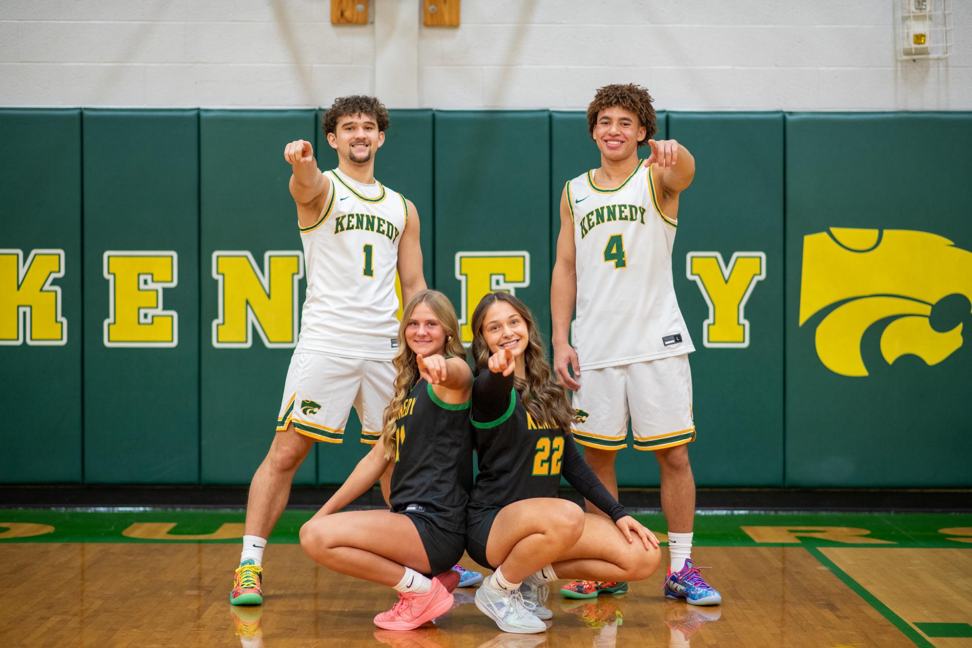 Juniors Jaxson Bean and Carter Cook pair up with girls varsity captains sophomore Bentley Dill and senior Emily Brandt.
