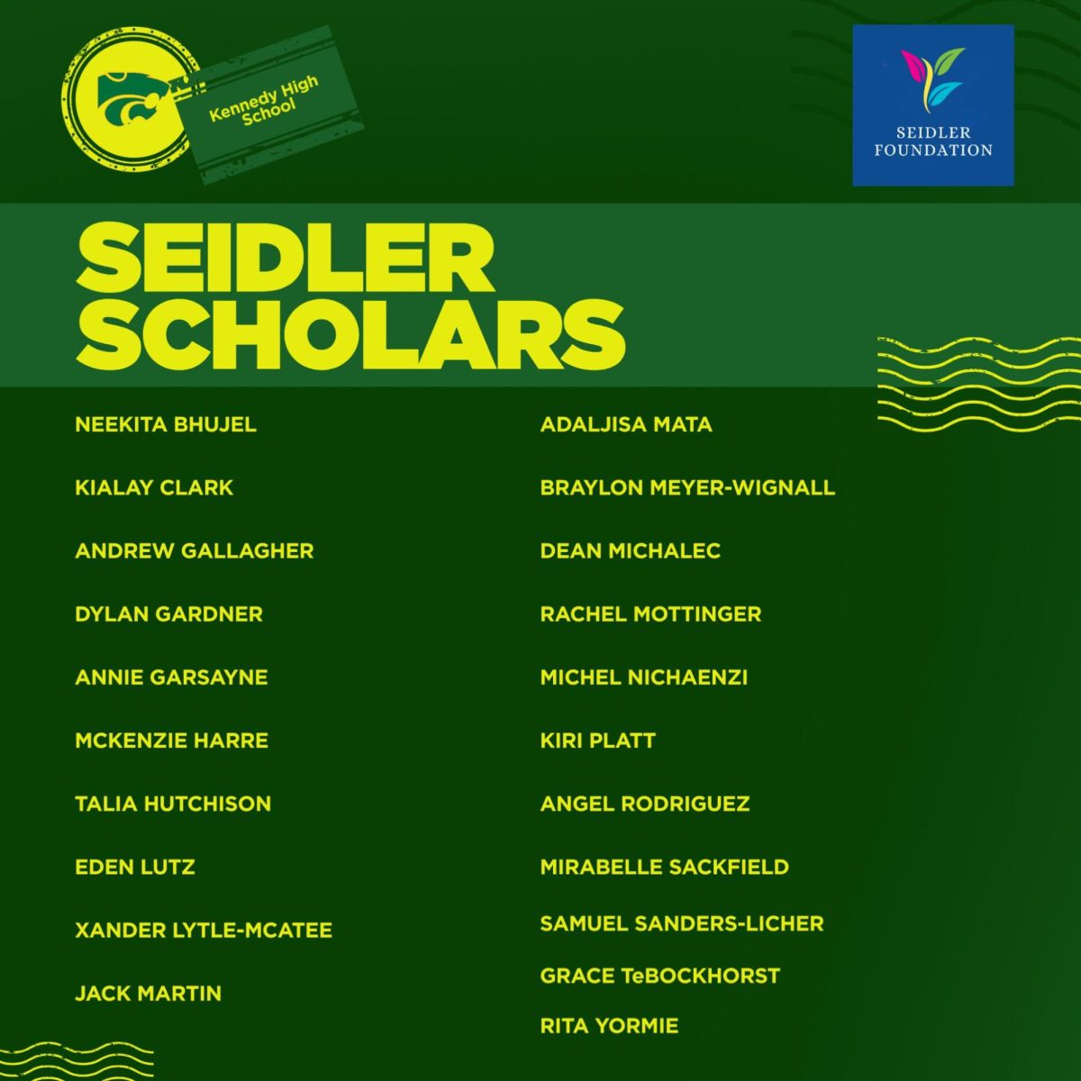 Seidler Foundation Awards Kennedy students who plan to attend Kirwood.